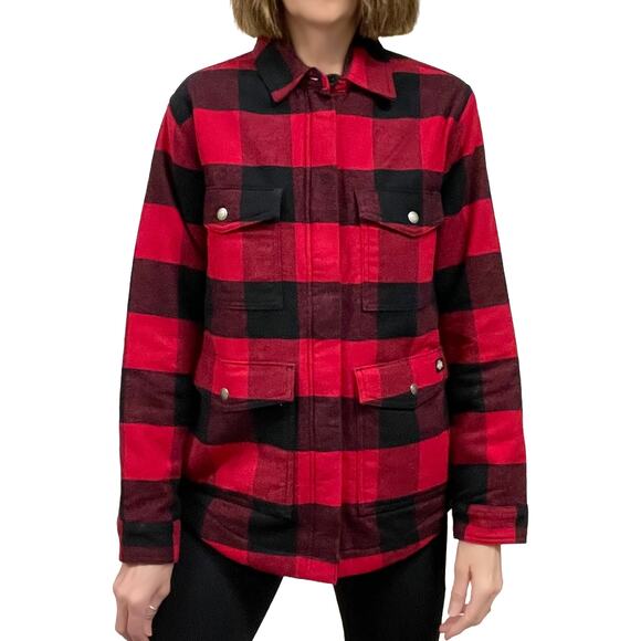 Dickies Flannel Chore Coat Sz S New $80 Red Plaid Fleece-Lined Jacket Shacket - Picture 3 of 12